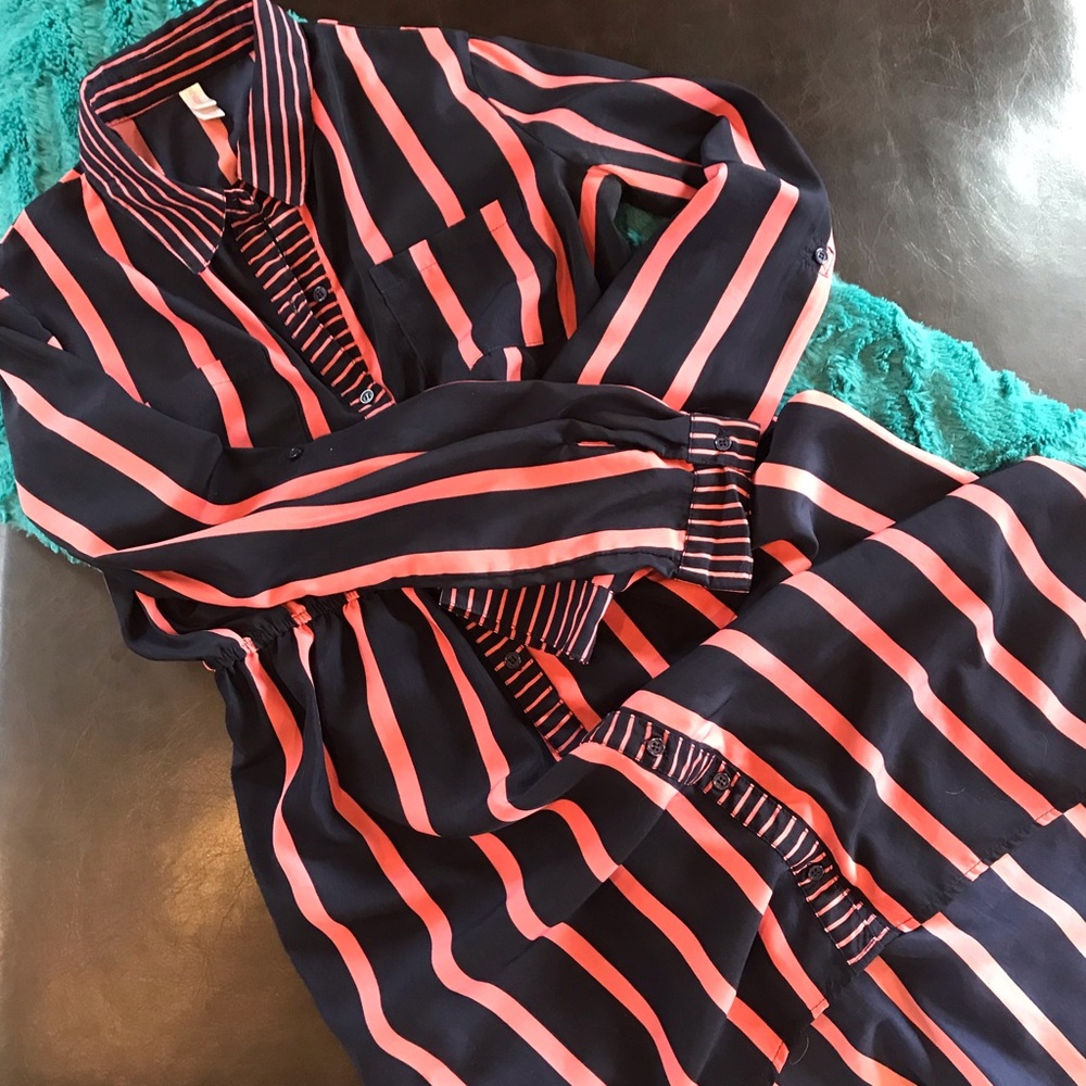 Xhilaration High-Low Shirtdress Navy Blue & Coral